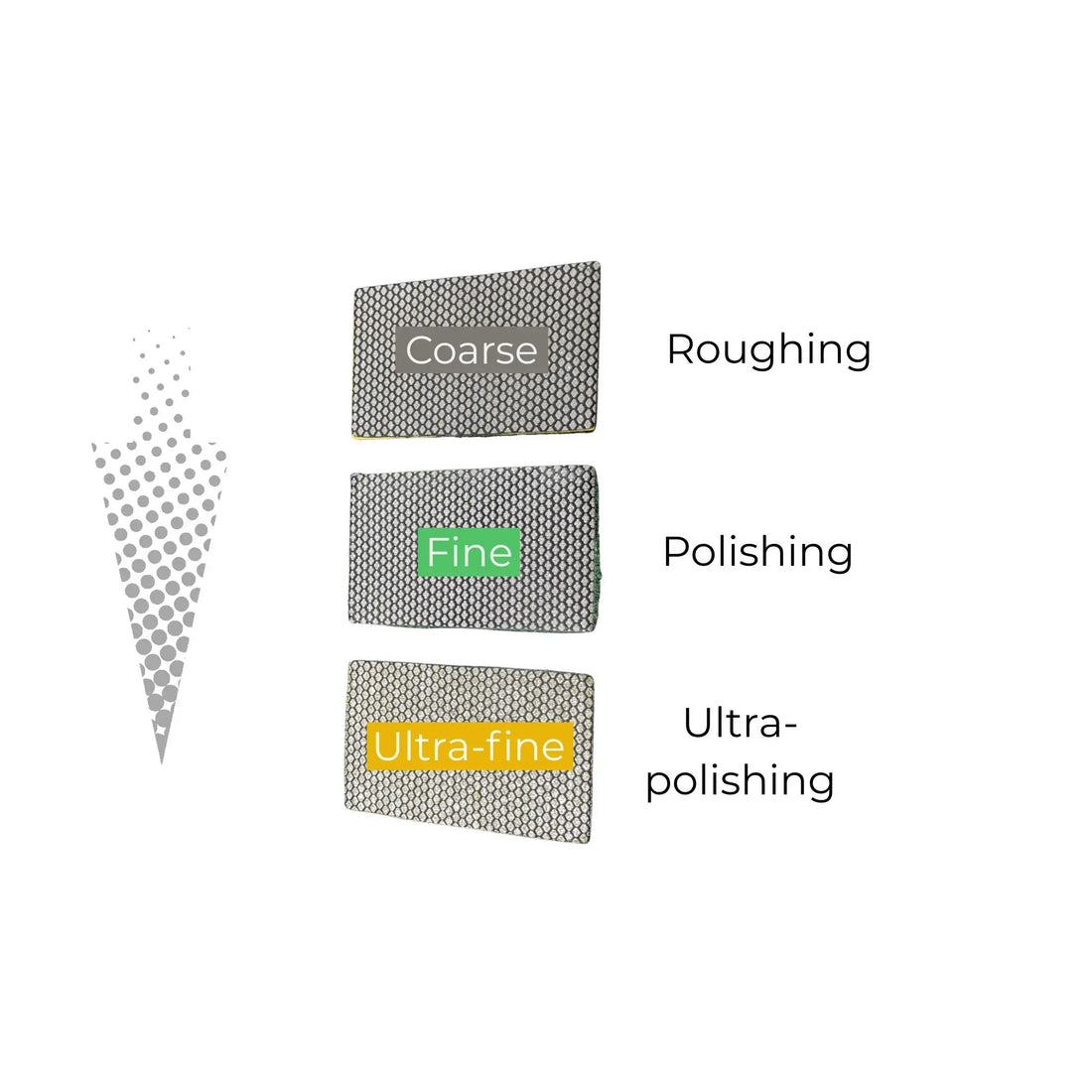 3 diferentes granos en lijas diamantadas para cerámica